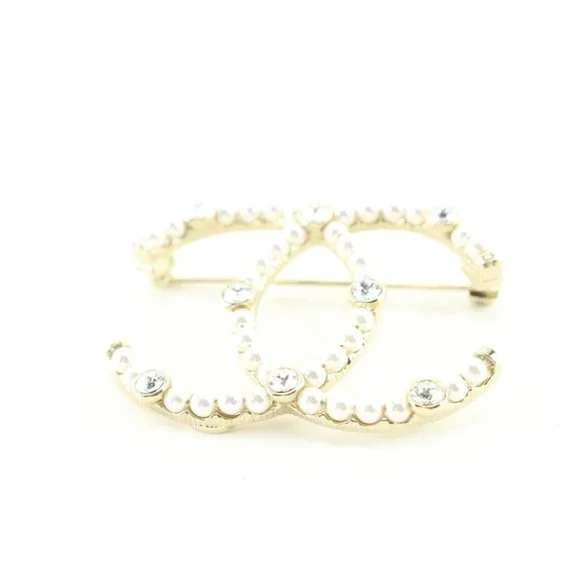Chanel 20C CC Brooch Golden 1CK419C. Gold plated, crystal and pearls. - Picture 5 of 9